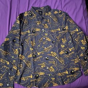 Stussy 8 Ball and brass collared long sleeve button down shirt Large